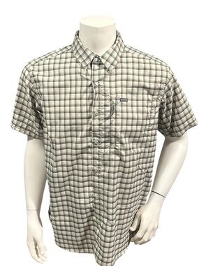 Columbia Men’s Button Up Shirt Green White Plaid  Lightweight Pockets L